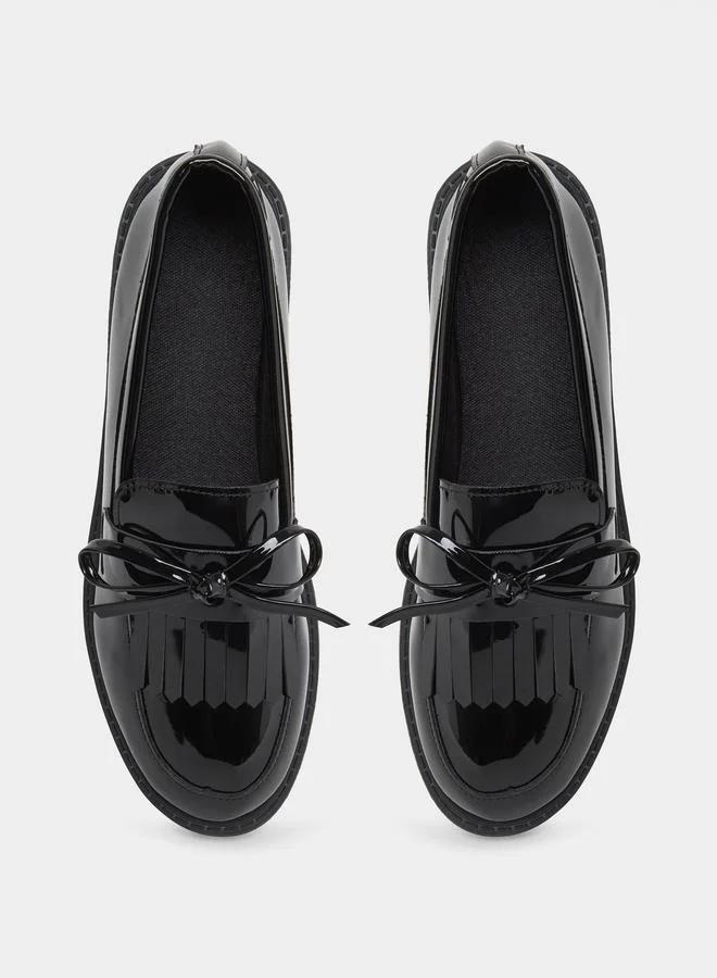 Take Two  Solid Chunky Heel Patent Leather Loafers for Women | Best Price UAE